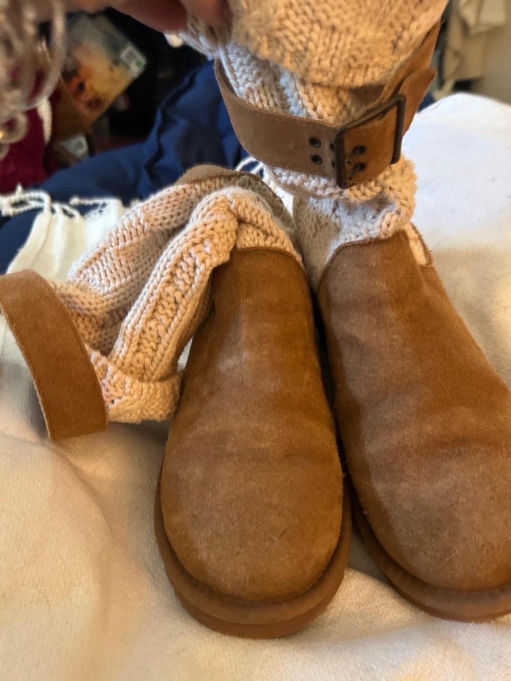 UGG Chestnut Suede Ankle Boots with Knit Cuff